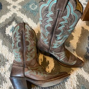 Justin Boots Brown and Teal Heeled Western Boots
